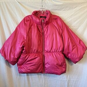 She Said Womens Large Cropped Hot Pink Down Puffer 3/4 Sleeve Coat Jacket Barbie